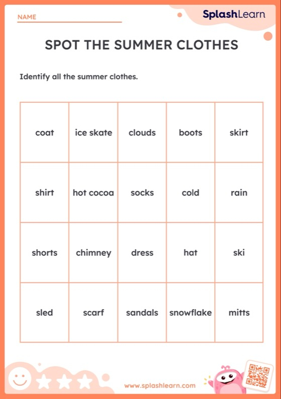 Spot The Summer Clothes Printable ELA Worksheet - Ela Summer Worksheets