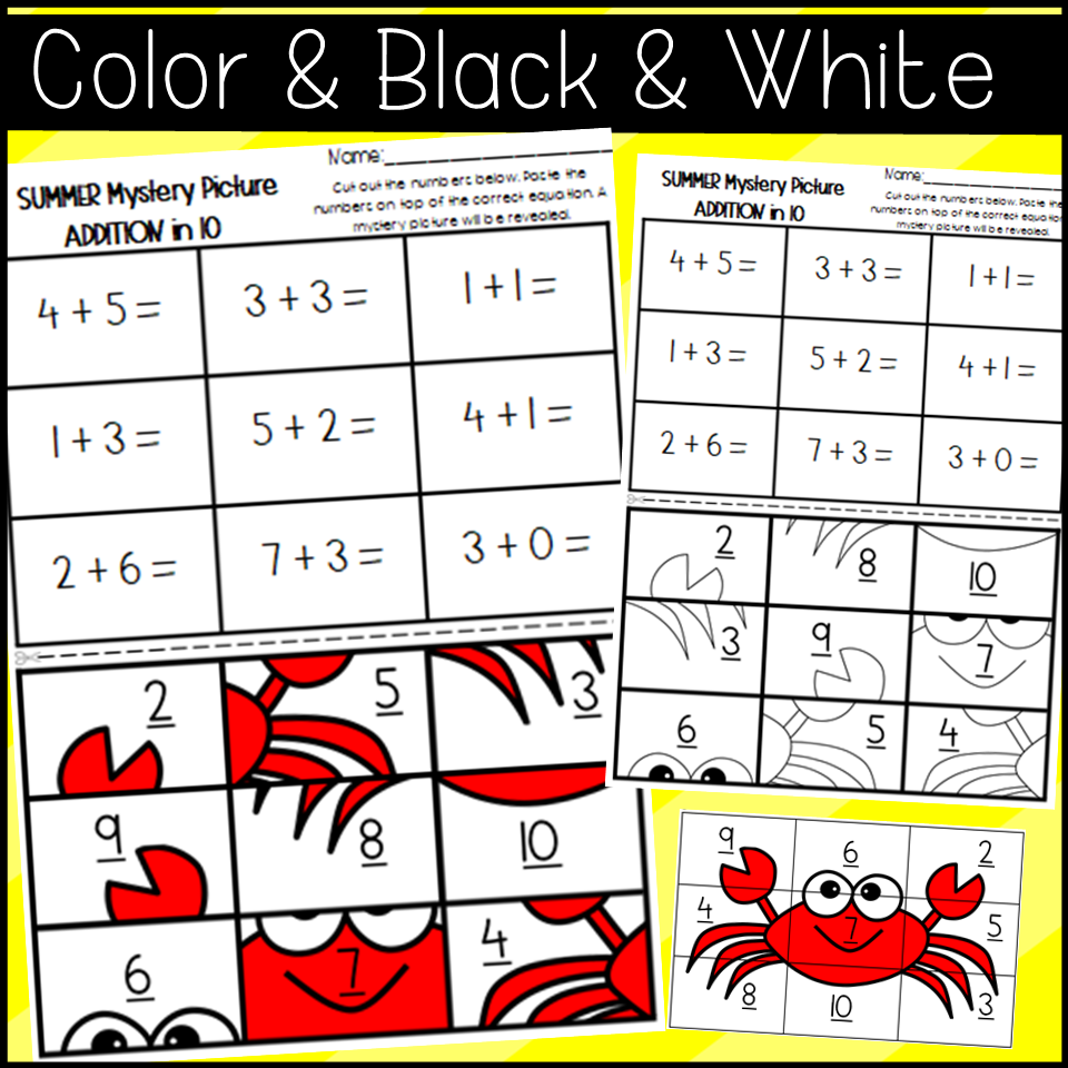 SUMMER Addition And Subtraction Mystery Picture Worksheets Worksheets  - Summer Hidden Message Addition Worksheets