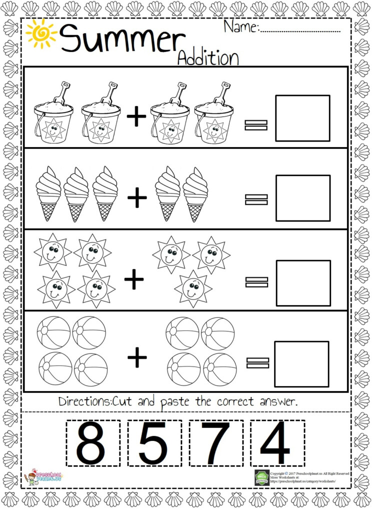 Summer Addition Worksheet Preschoolplanet - Addition Summer Worksheets