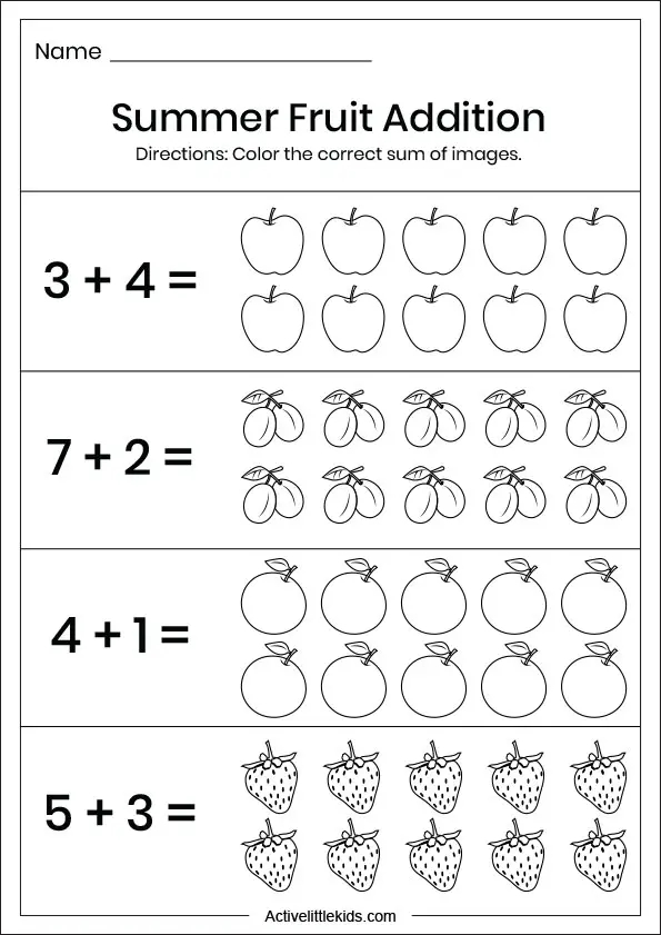 Summer Addition Worksheets - Summer Addition Worksheet