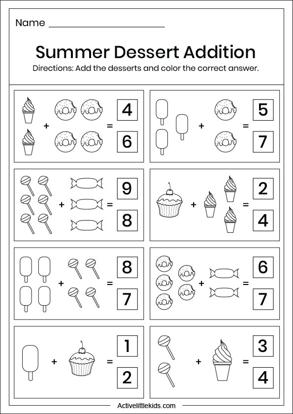 Summer Addition Worksheets For Kindergarten Active Little Kids - Summer Themed Addition Worksheets