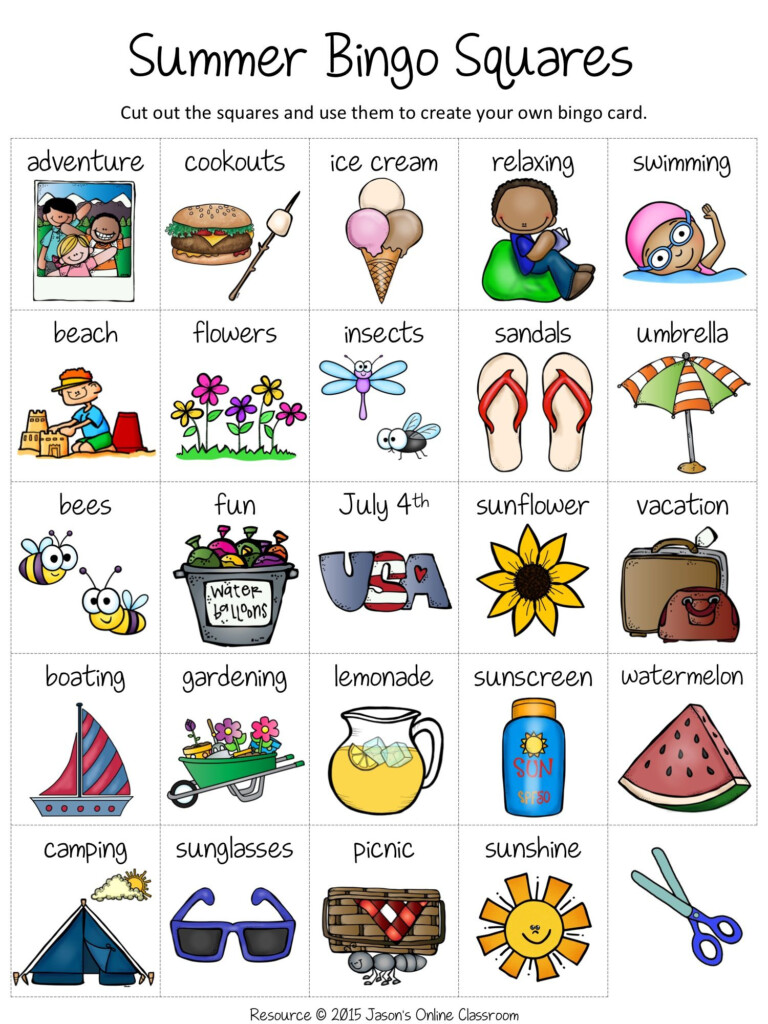 Summer Bingo Printable For Kids - Summer Bingo Worksheets