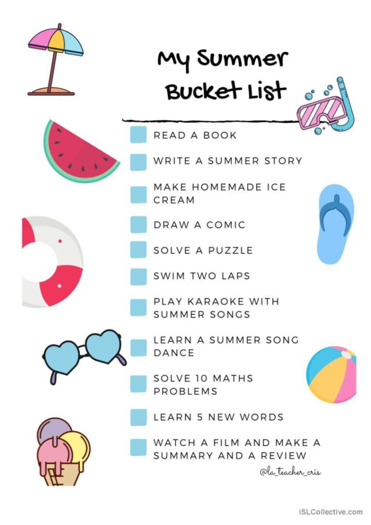 Summer Bucket List For Kids English ESL Worksheets Pdf Doc - Kids Summer Bucket List Worksheet