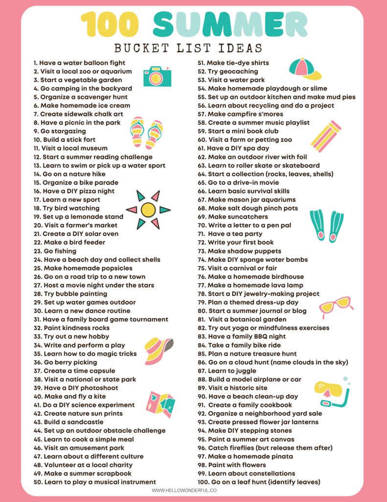 Summer Bucket List For Kids With Printable - Summer Holiday Bucket List Worksheet