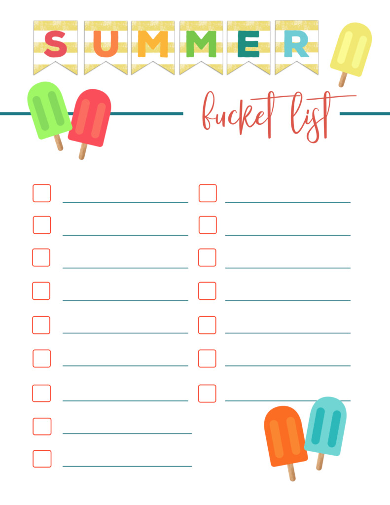 Summer Bucket List Free Printable - Summer Bucket List Worksheet Free