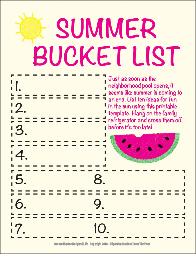 Summer Bucket List Free Printable - Summer Bucketlist Worksheet