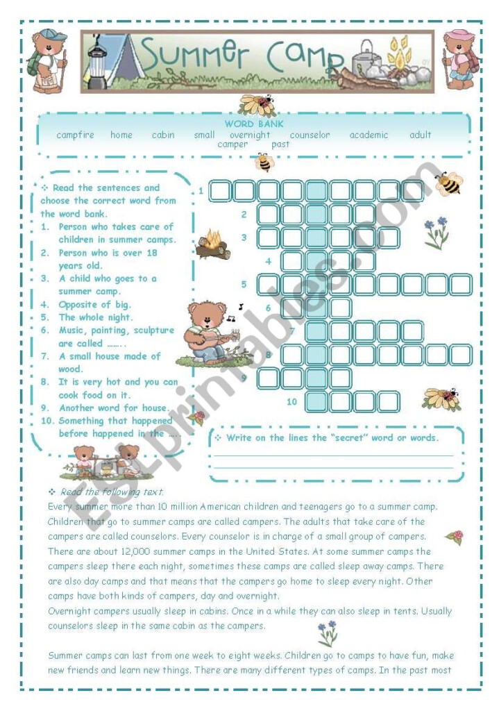 Summer Camp 2 Pages ESL Worksheet By Blizzard1 - English Summer Camp Worksheets