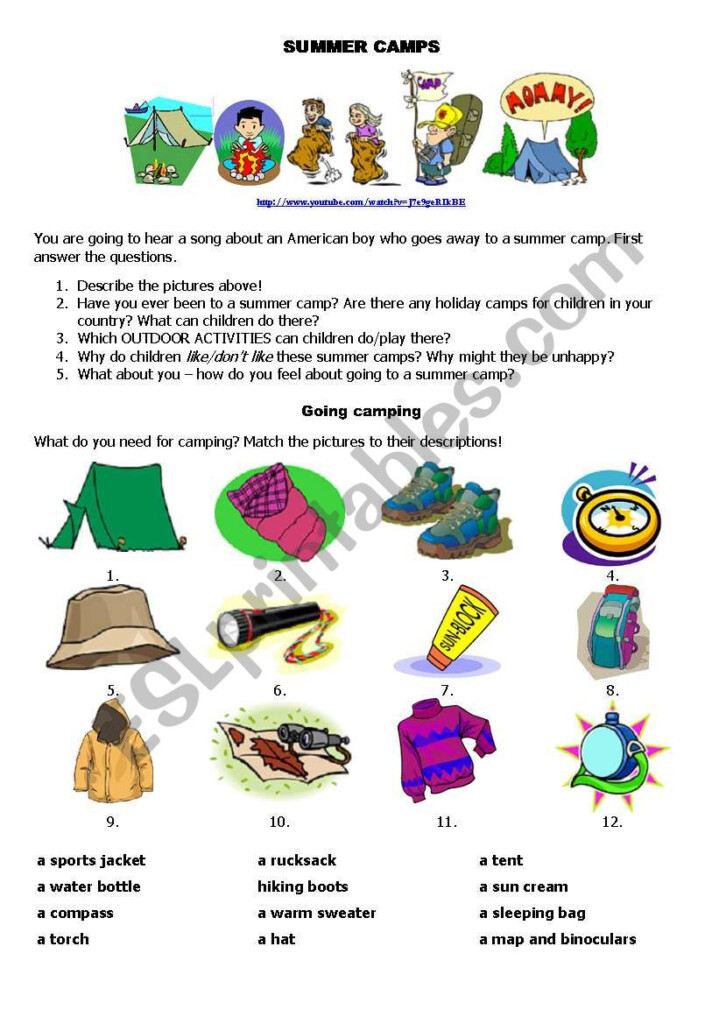 Summer Camp Worksheets - Summer Camp Activities Worksheet