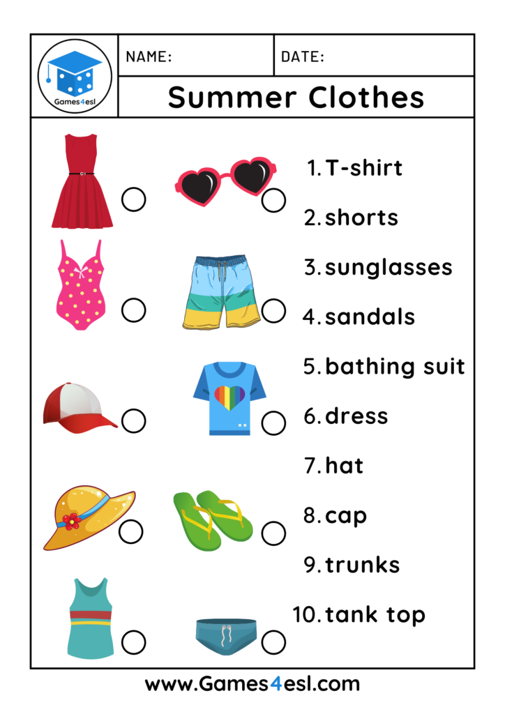 Summer Clothes Worksheets Games4esl - Summer Clothes For Kids Worksheet