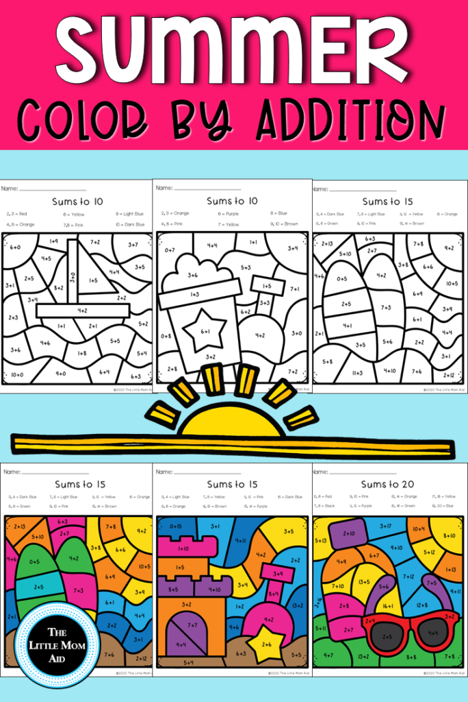 Summer Color By Addition Sums To 10 15 20 In 2020 Addition Fact  - Summer Addition Coloring Worksheets