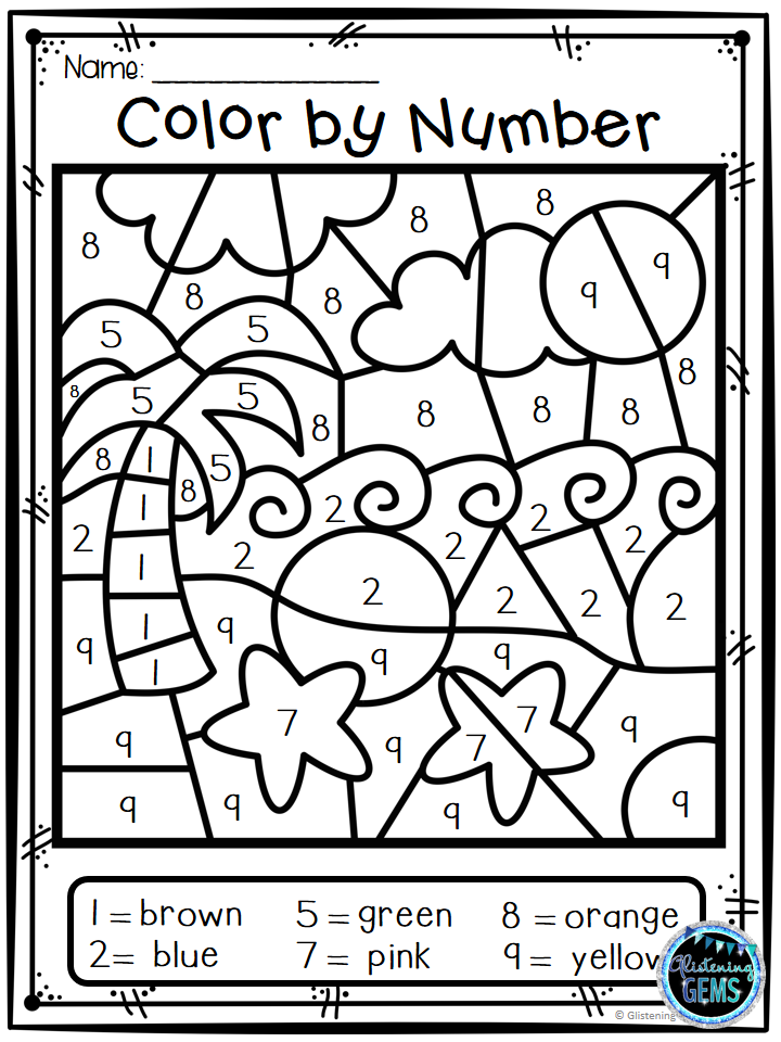 Summer Color By Number Kindergarten Coloring Pages Numbers For Kids  - Summer Math Coloring Worksheets