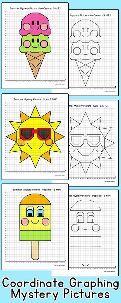 Summer Coordinate Graphing Pictures Fun End Of The Year Math Center  - Summer Coordinates Worksheets