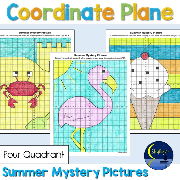 Summer Coordinate Plane Graphing Pictures In Four Quadrants Made By  - Summer Coordinate Grid Pictures Math Worksheets