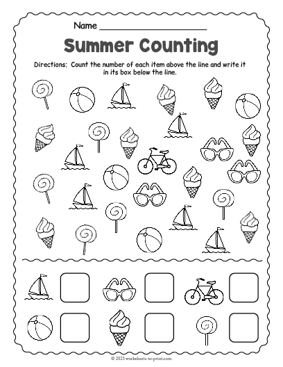 Summer Counting Worksheet - Summer Counting Worksheets