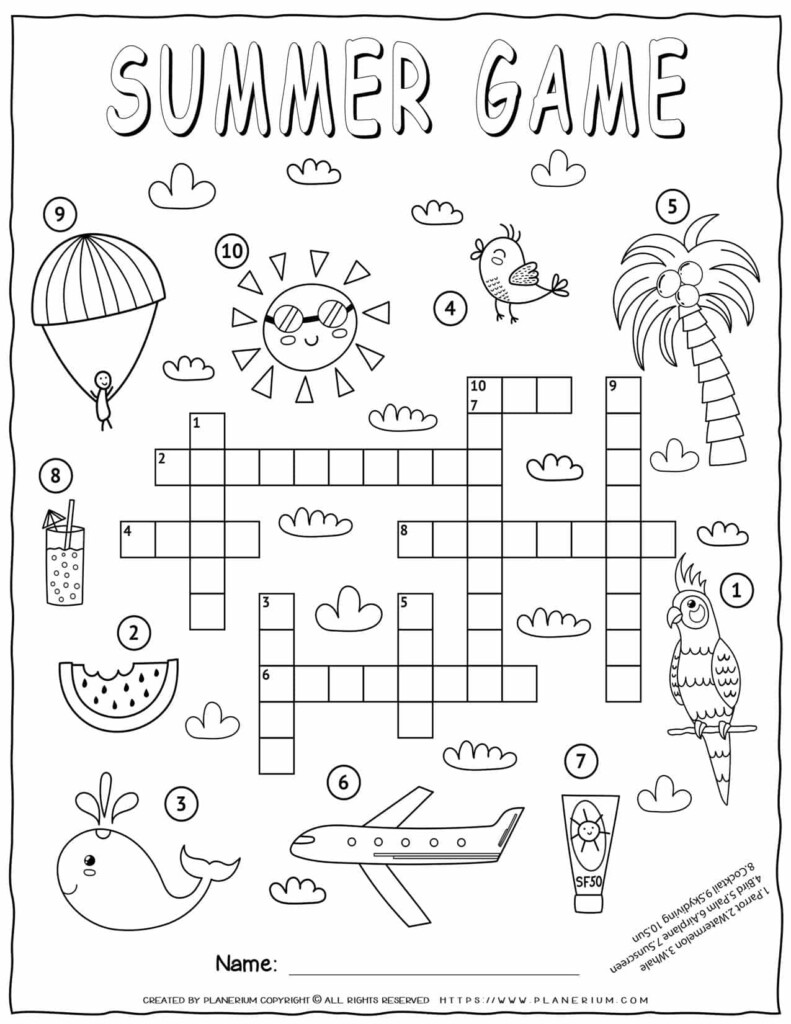 Summer Crossword Puzzle Free Printable - Worksheets Summer Words Crossword And States