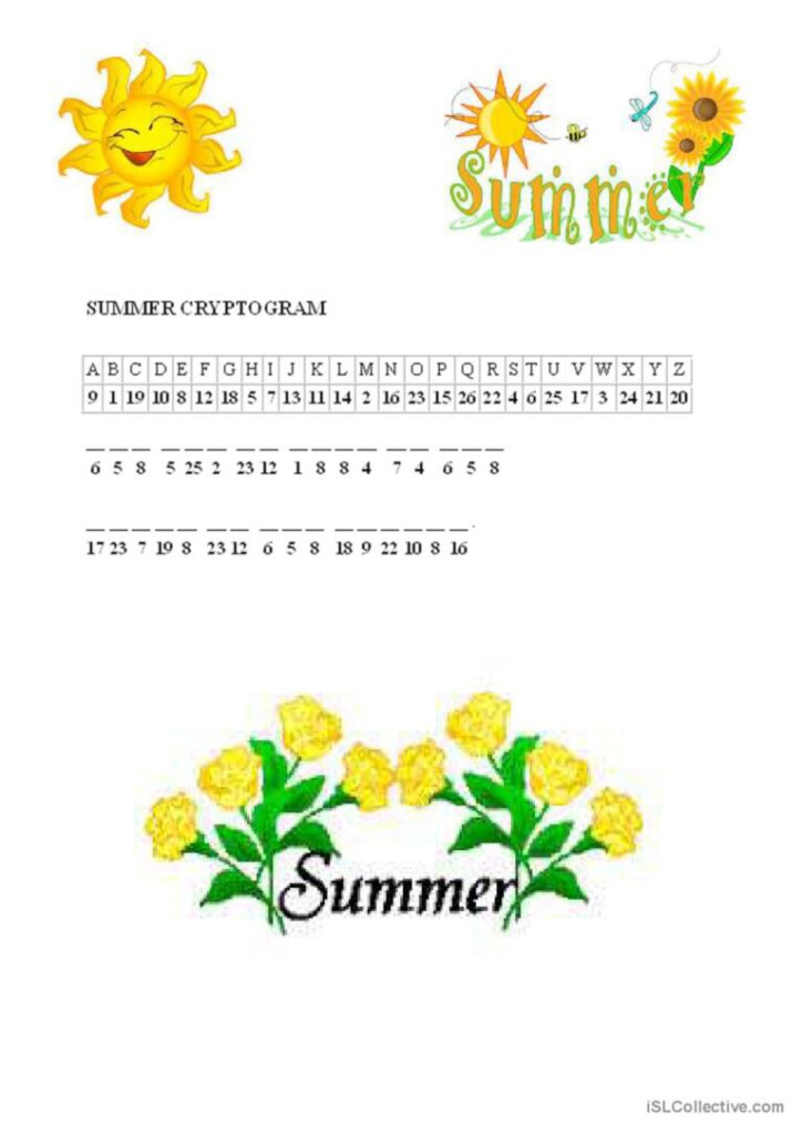 Summer Cryptogram English ESL Worksheets Pdf Doc - Summer Cryptogram Worksheets