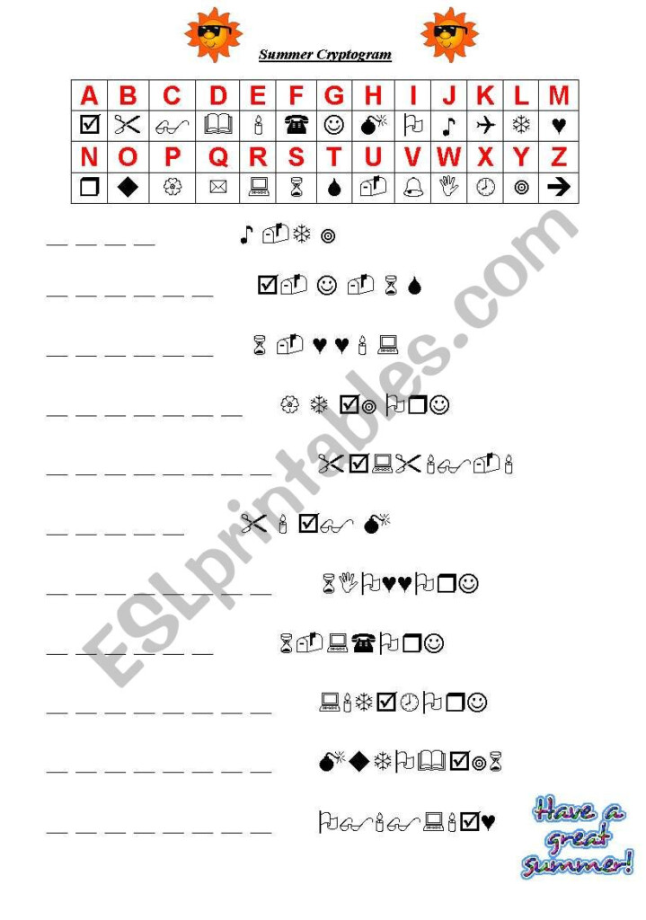 Summer Cryptogram ESL Worksheet By Mmanu - Summer Cryptogram Worksheets