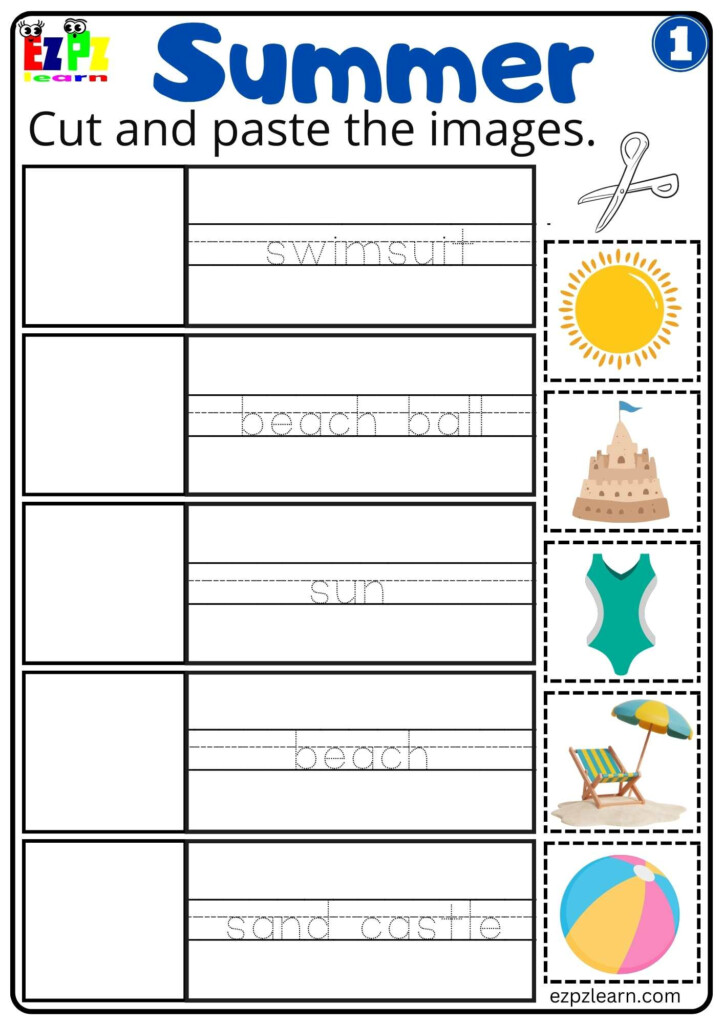 Summer Cut And Paste Activity For Kids Set 1 Ezpzlearn - Summer Cut And Paste Worksheets