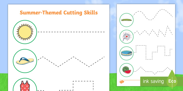 Summer Cutting Skills Worksheet Worksheet - Summer Cutting Worksheets