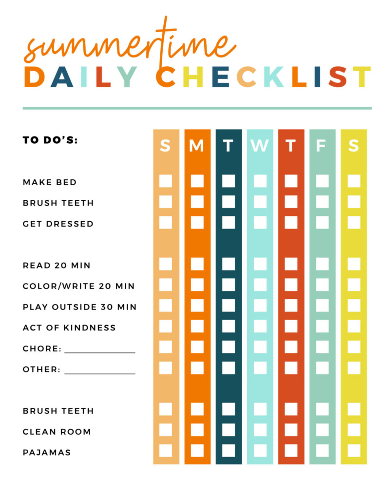 Summer Daily Checklist For Kids Mom The Girls In The Yellow Dress - Kids Summer Worksheet Checklist