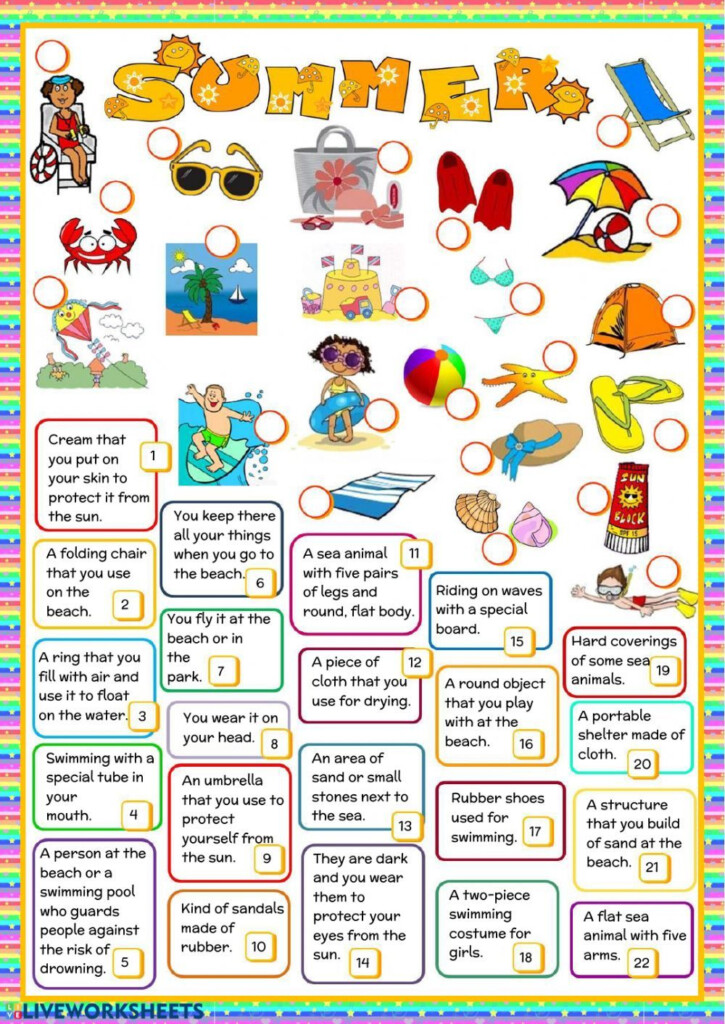 Summer Definitions Interactive Worksheet Summer Vocabulary  - Summer English Worksheet