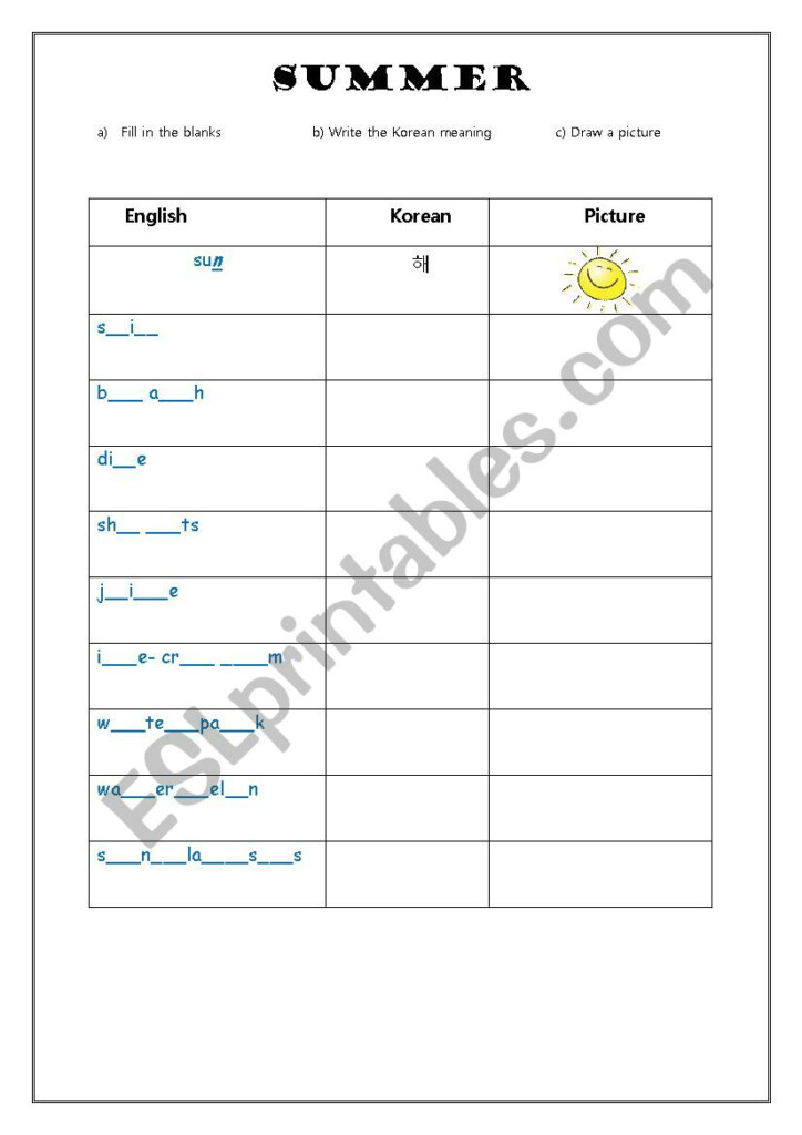 Summer Fill in the blanks ESL Worksheet By CandyG - Summer Fill In The Blank Worksheets