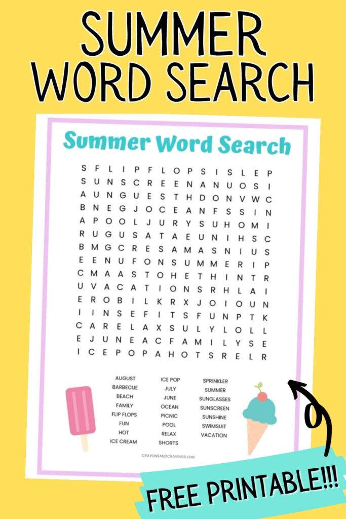 Summer Free Printable Word Search - Summer Word Search Worksheet