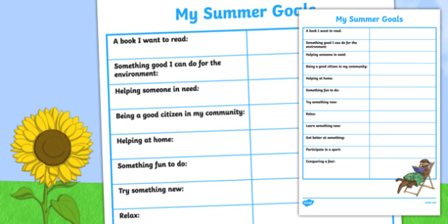 Summer Goal Setting Worksheet Worksheet Worksheet - Summer Goal Setting Worksheet