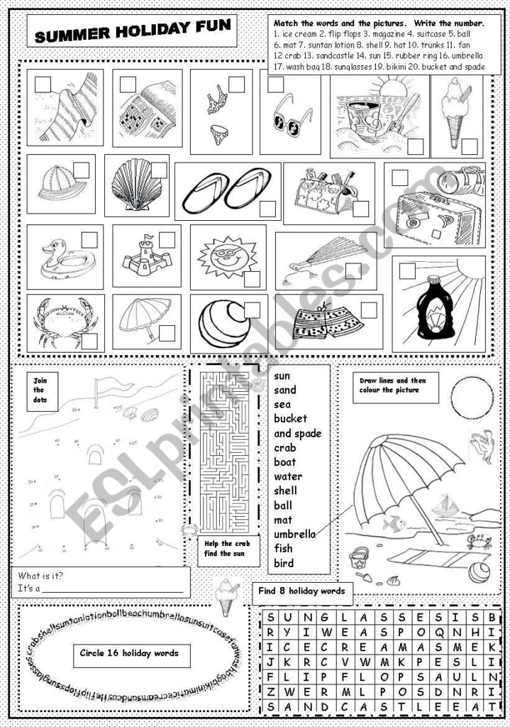 Summer Holiday Fun ESL Worksheet By Sazzag - Summer Holiday Fun Worksheets