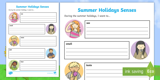 Summer Holiday Senses Worksheet Worksheet teacher Made  - Summer Senses Worksheet