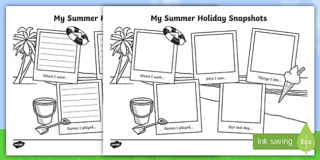 Summer Holiday Snapshots Writing Frames Twinkl - Summer Snapshot Worksheet