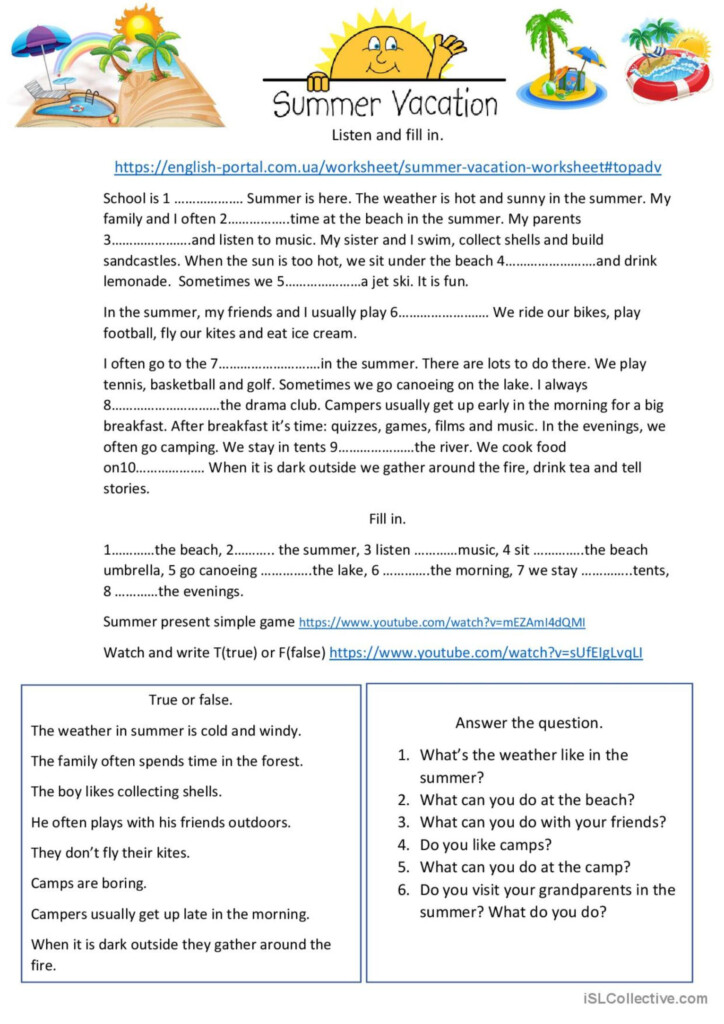 Summer Holiday Summer Vacation English ESL Worksheets Pdf Doc - English Summer Holiday Worksheet