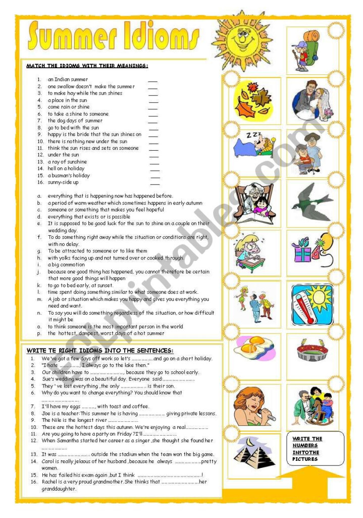 Summer Idioms ESL Worksheet By Leva - Summer Idioms Worksheet