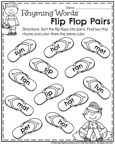 Summer Kindergarten Worksheets Planning Playtime Summer  - Summer Worksheet For Kindergarten Ryming Words