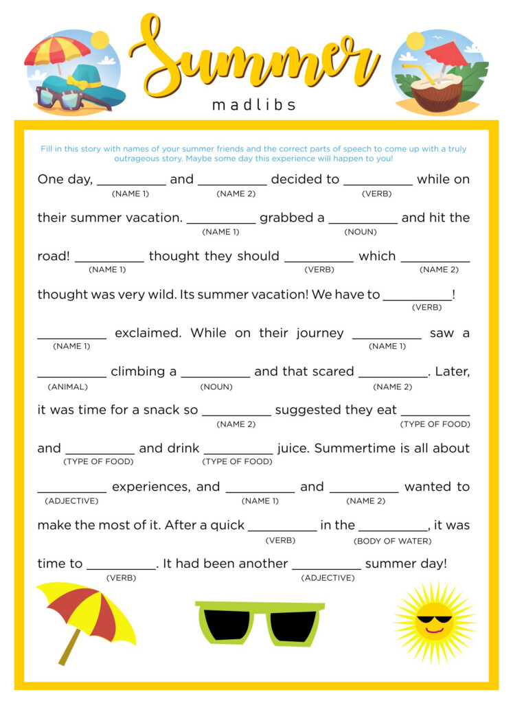 Summer Mad Libs For Kids Printable - Mad Libs Summer Worksheet