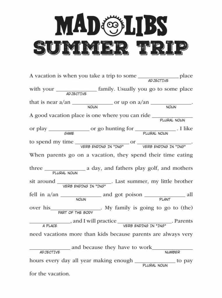 Summer Mad Libs Printable - Summer Mad Lib Worksheets