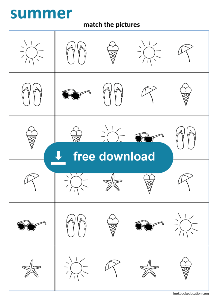 Summer Matching Worksheet For Kindergarten - Summer Matching Worksheets