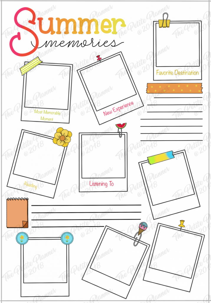 Summer Memories Page The Petite Planner - Summer Memories Worksheet