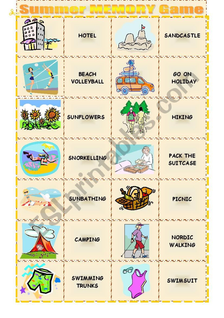 Summer Memory Game ESL Worksheet By Eve25 - Summer Memory Game Worksheet