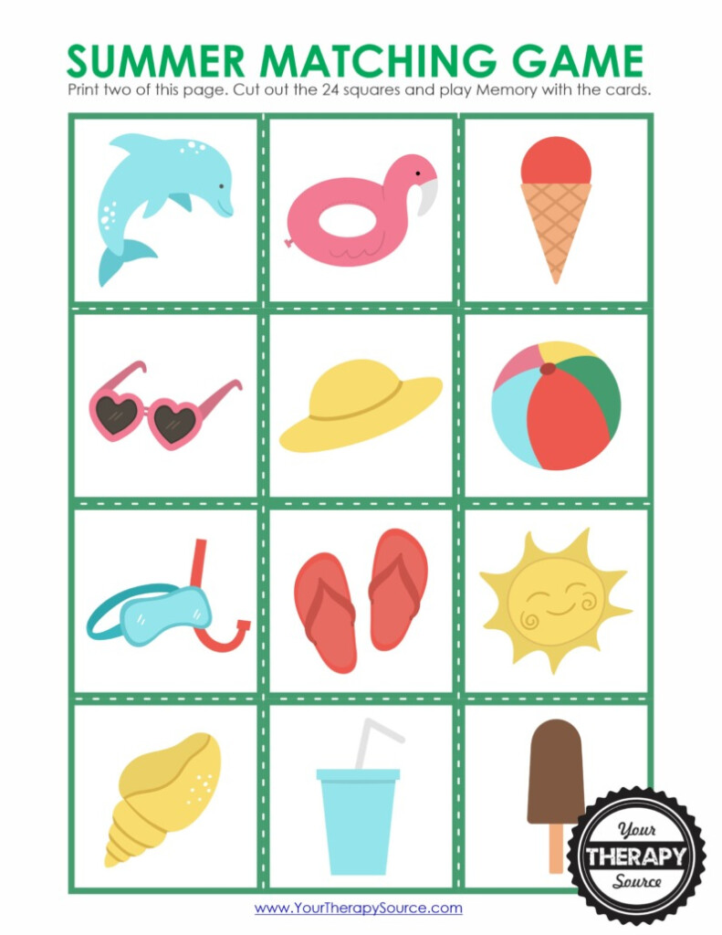 Summer Memory Game Free Printable Your Therapy Source - Summer Memory Game Worksheet