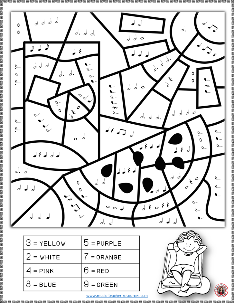 Summer Music Activities 26 Summer Color By Music Notes And Rests  - Summer Color By Music Note Worksheets