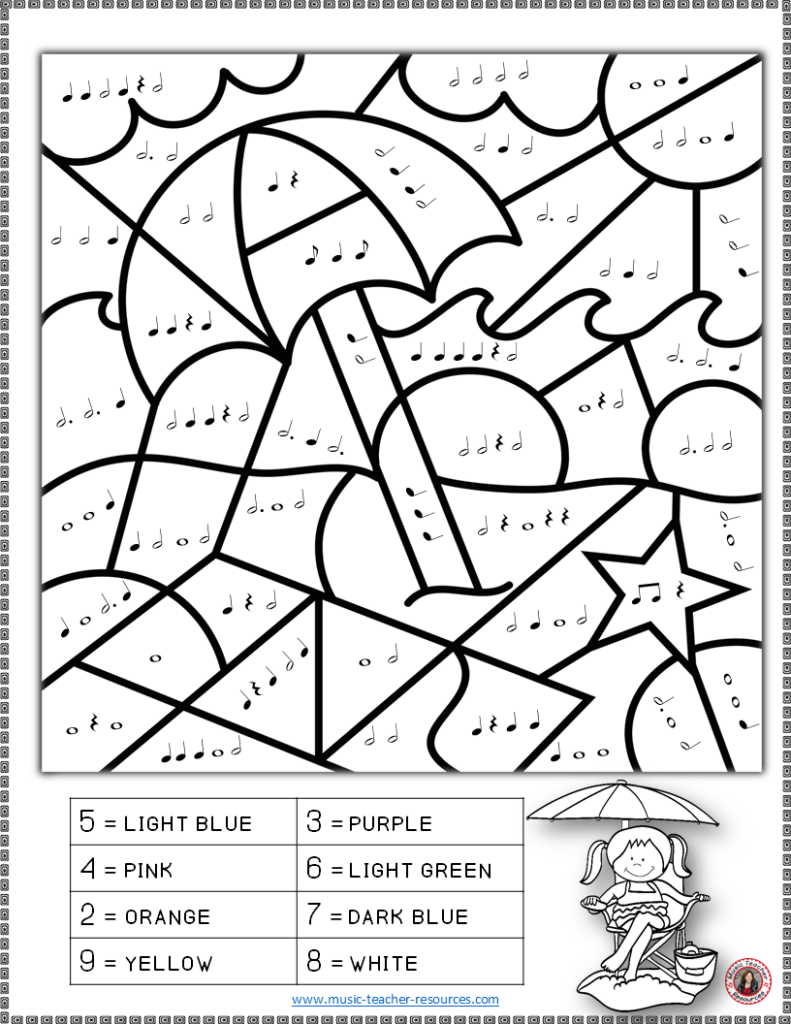 Summer Music Activities 26 Summer Color By Music Notes And Rests  - Summer Color By Music Note Worksheets