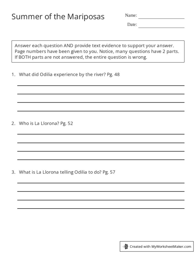 Summer Of The Mariposas My Worksheet Maker Create Your Own Worksheets - Summer Of The Mariposas Worksheets