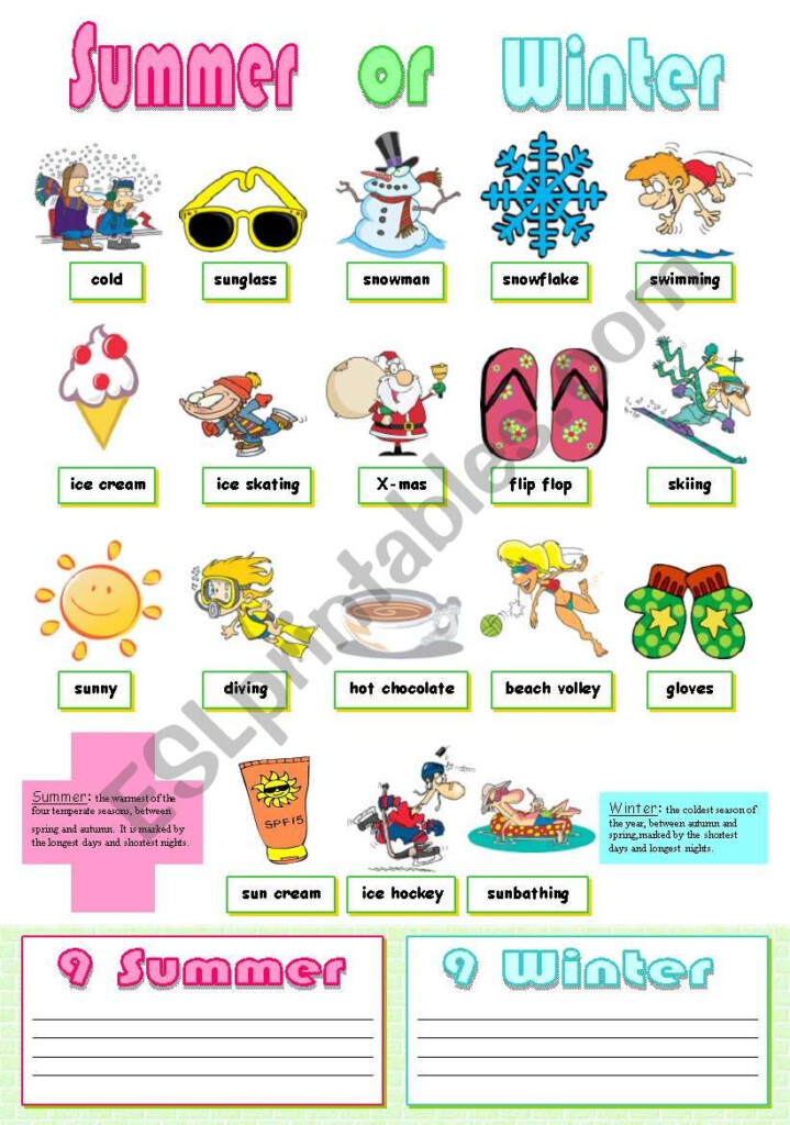 Summer Or Winter ESL Worksheet By Ayfer Dal - Summer And Winter Comparison Printable Worksheets