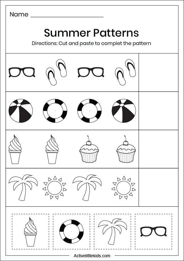 Summer Pattern Worksheets For Kindergarten Active Little Kids - Summer Pattern Worksheet