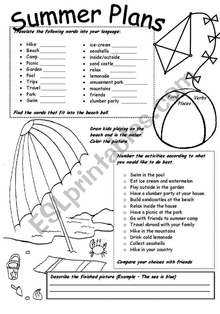 Summer Plans ESL Worksheet By Ronit85 - Summer Plans Worksheet