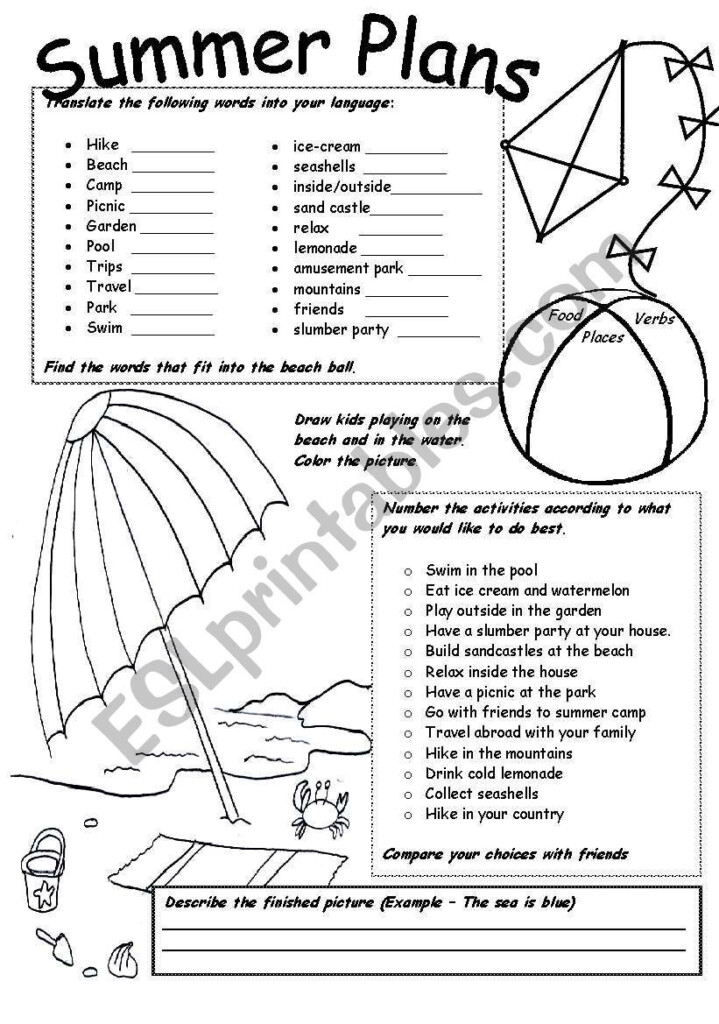 Summer Plans ESL Worksheet By Ronit85 Summer Worksheets Holiday  - Summer Plan Worksheet