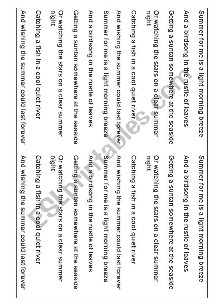 Summer Poem ESL Worksheet By Oleg maz - Summer Poem Worksheet