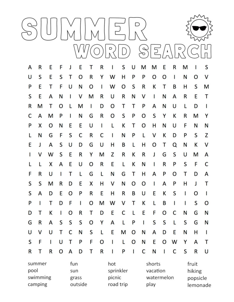 Summer Printable Word Searches - Word Search Summer Trips Worksheets