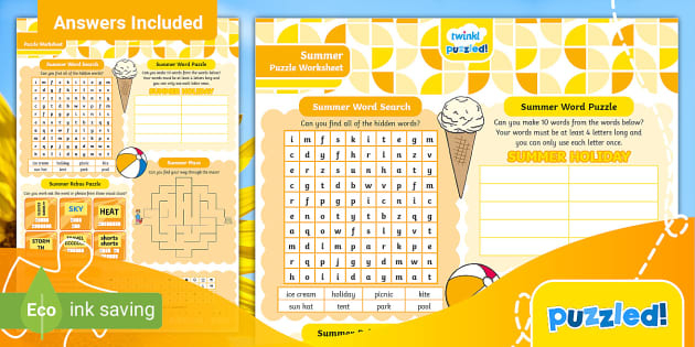 Summer Puzzle Worksheet Twinkl Puzzled Kids Twinkl Worksheets  - Summer Worksheets Twinkl